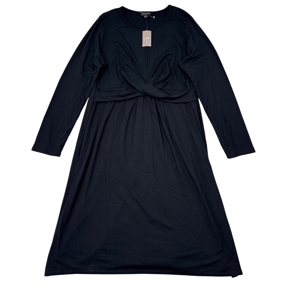 J Jill Wearever Collection Dress Size Large Black Drapey Twist Front Midi Flowy